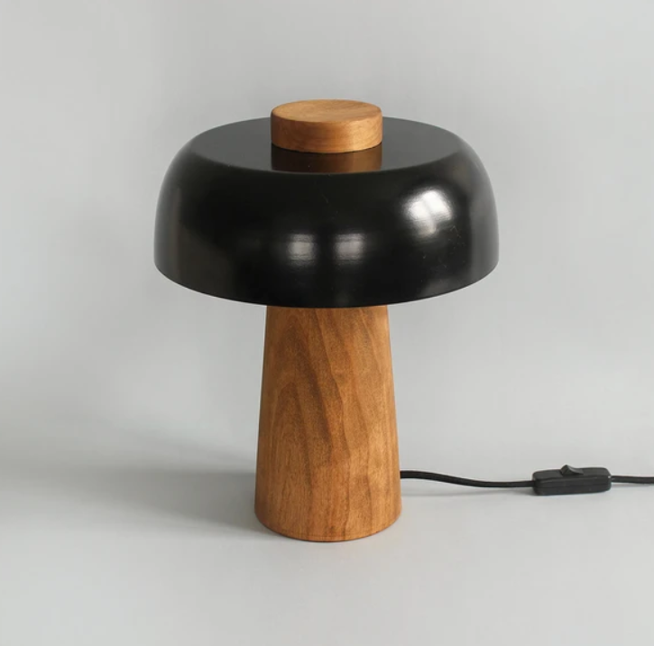 Wooden Mushroom Table Lamp - Matte Black
